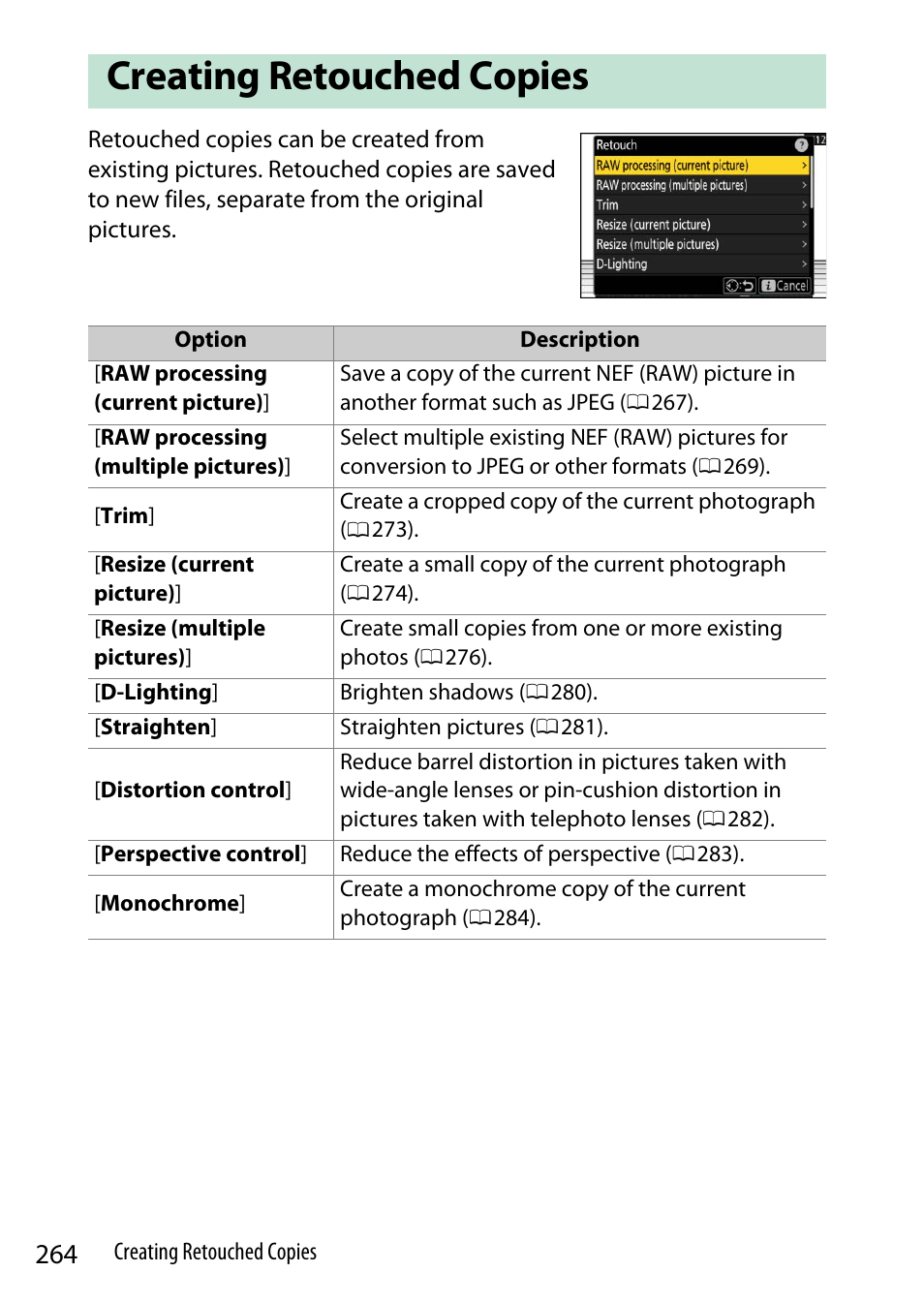 Creating retouched copies | Nikon Z9 Mirrorless Camera User Manual | Page 264 / 914