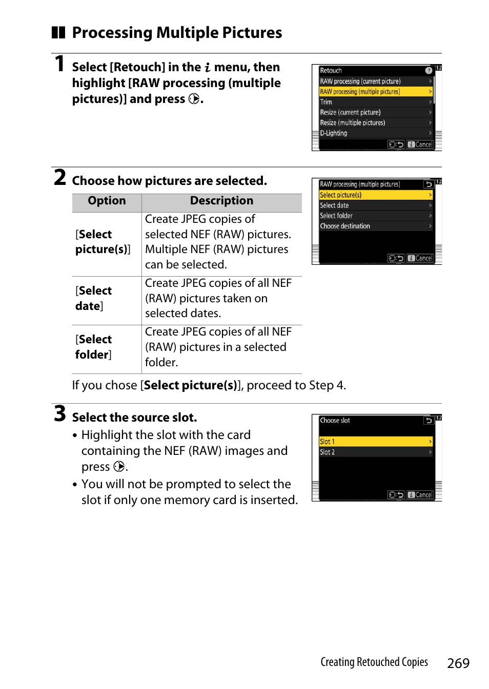 Processing multiple pictures | Nikon Z9 Mirrorless Camera User Manual | Page 269 / 914