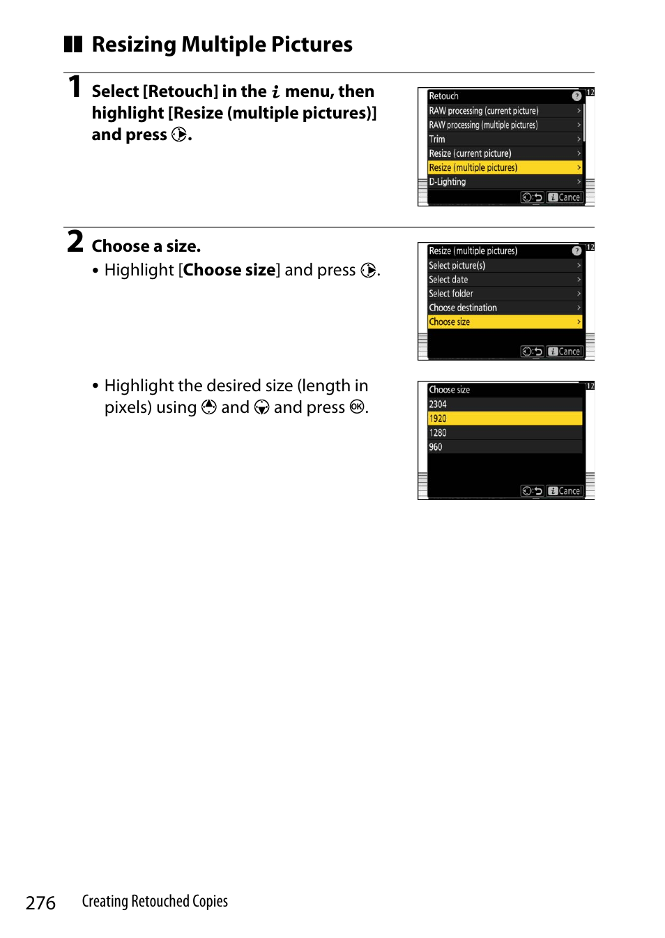 Resizing multiple pictures | Nikon Z9 Mirrorless Camera User Manual | Page 276 / 914