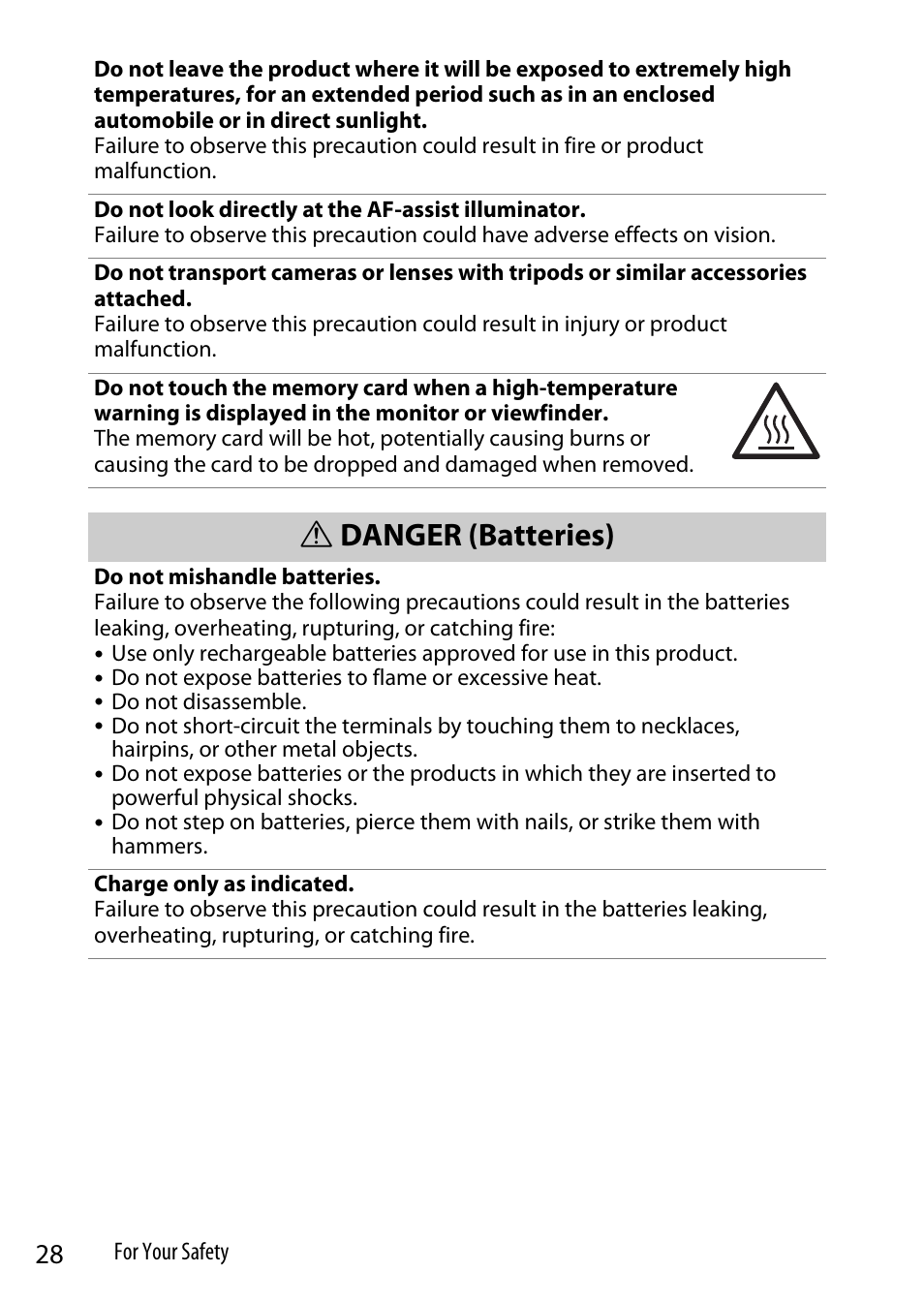 Danger (batteries) | Nikon Z9 Mirrorless Camera User Manual | Page 28 / 914