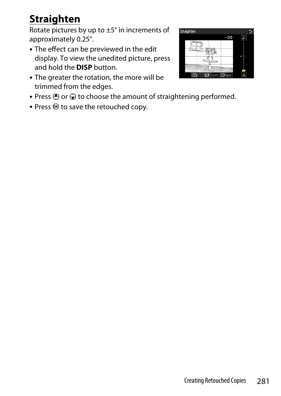 Straighten | Nikon Z9 Mirrorless Camera User Manual | Page 281 / 914