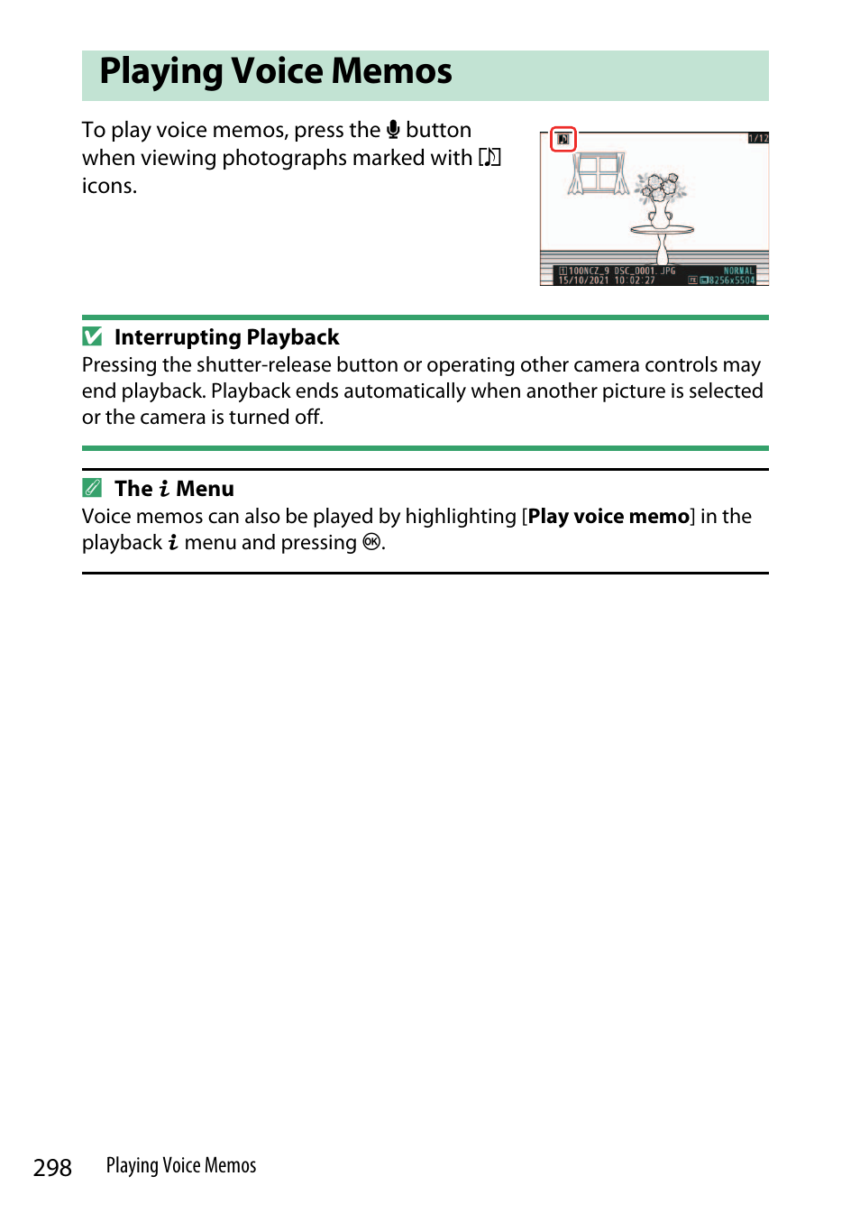 Playing voice memos | Nikon Z9 Mirrorless Camera User Manual | Page 298 / 914