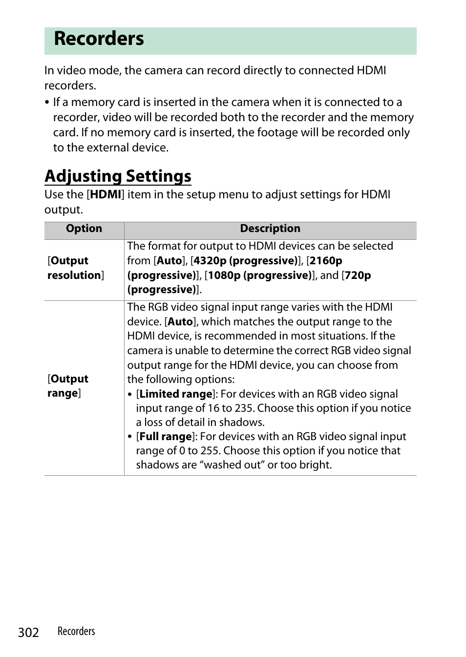 Recorders, Adjusting settings | Nikon Z9 Mirrorless Camera User Manual | Page 302 / 914