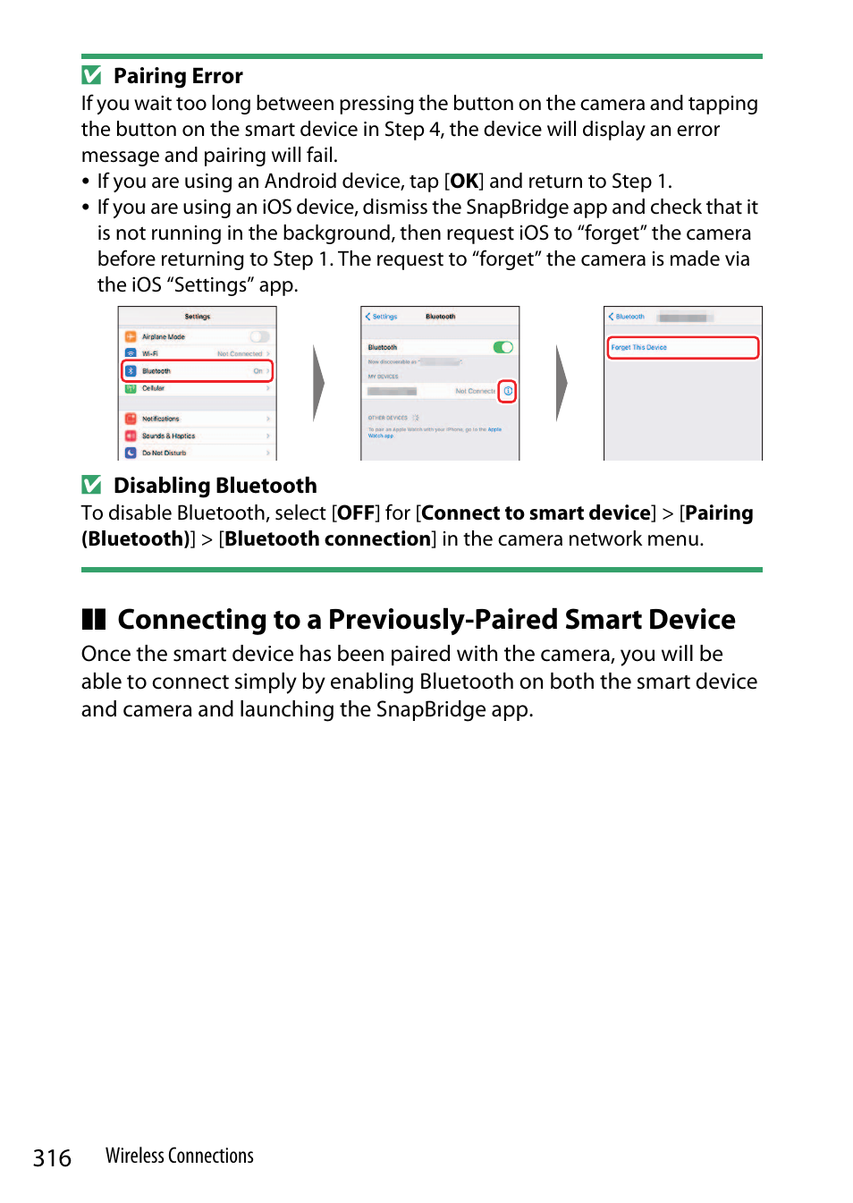 Connecting to a previously-paired smart device | Nikon Z9 Mirrorless Camera User Manual | Page 316 / 914