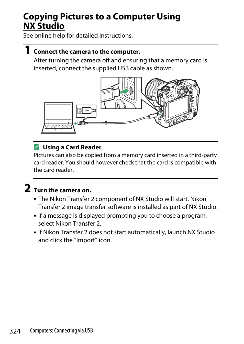 Copying pictures to a computer using nx studio | Nikon Z9 Mirrorless Camera User Manual | Page 324 / 914