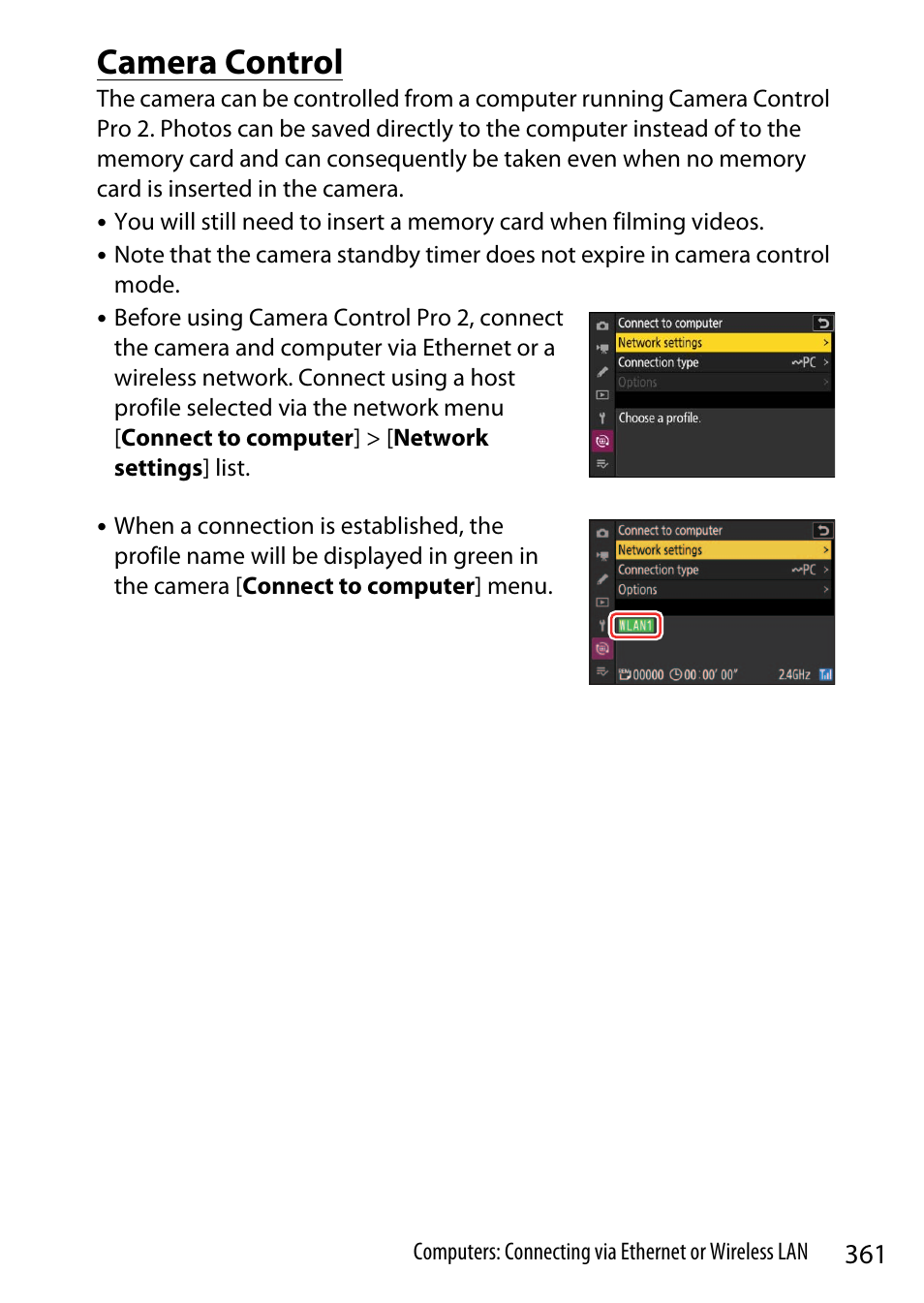 Camera control | Nikon Z9 Mirrorless Camera User Manual | Page 361 / 914