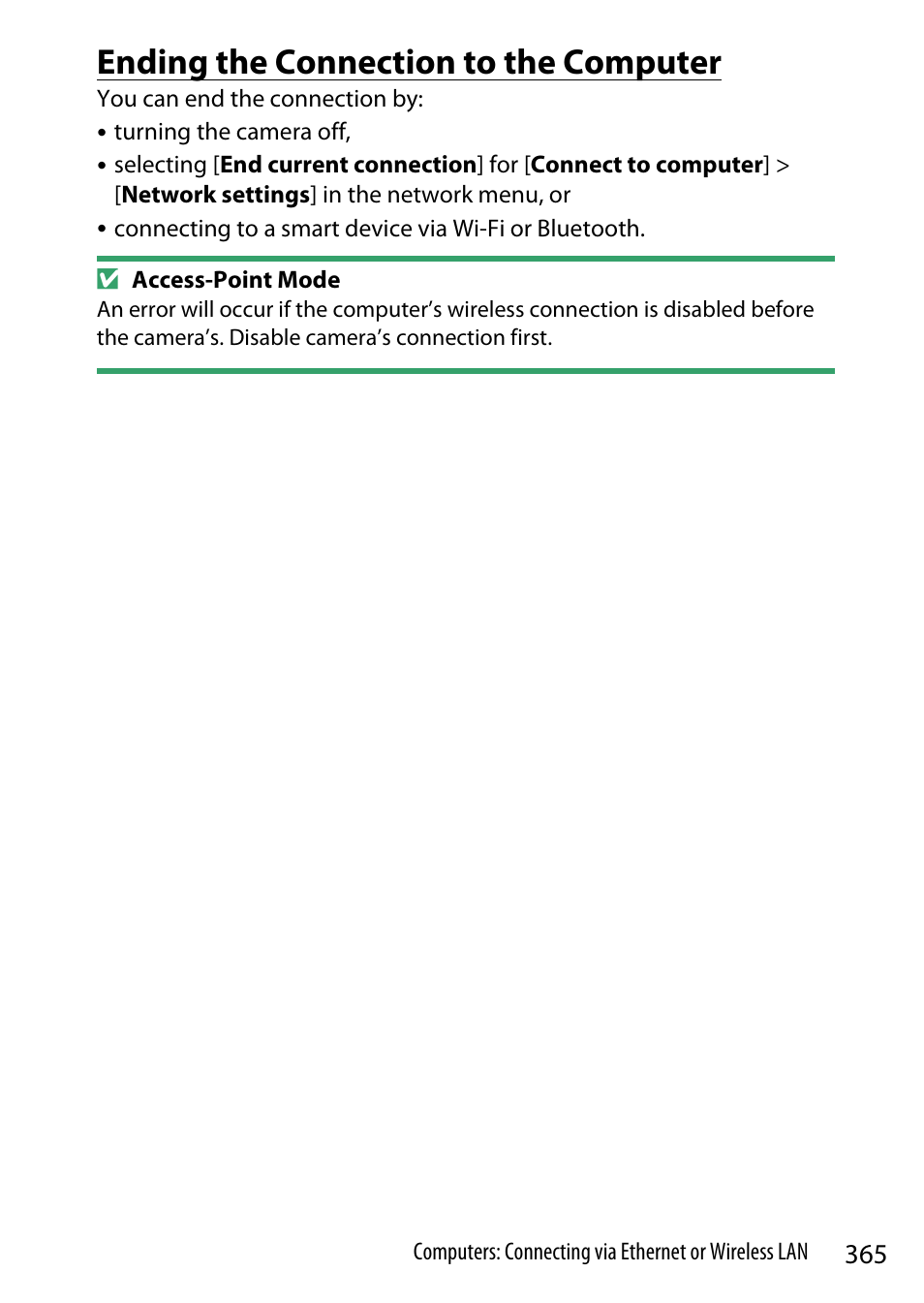 Ending the connection to the computer | Nikon Z9 Mirrorless Camera User Manual | Page 365 / 914