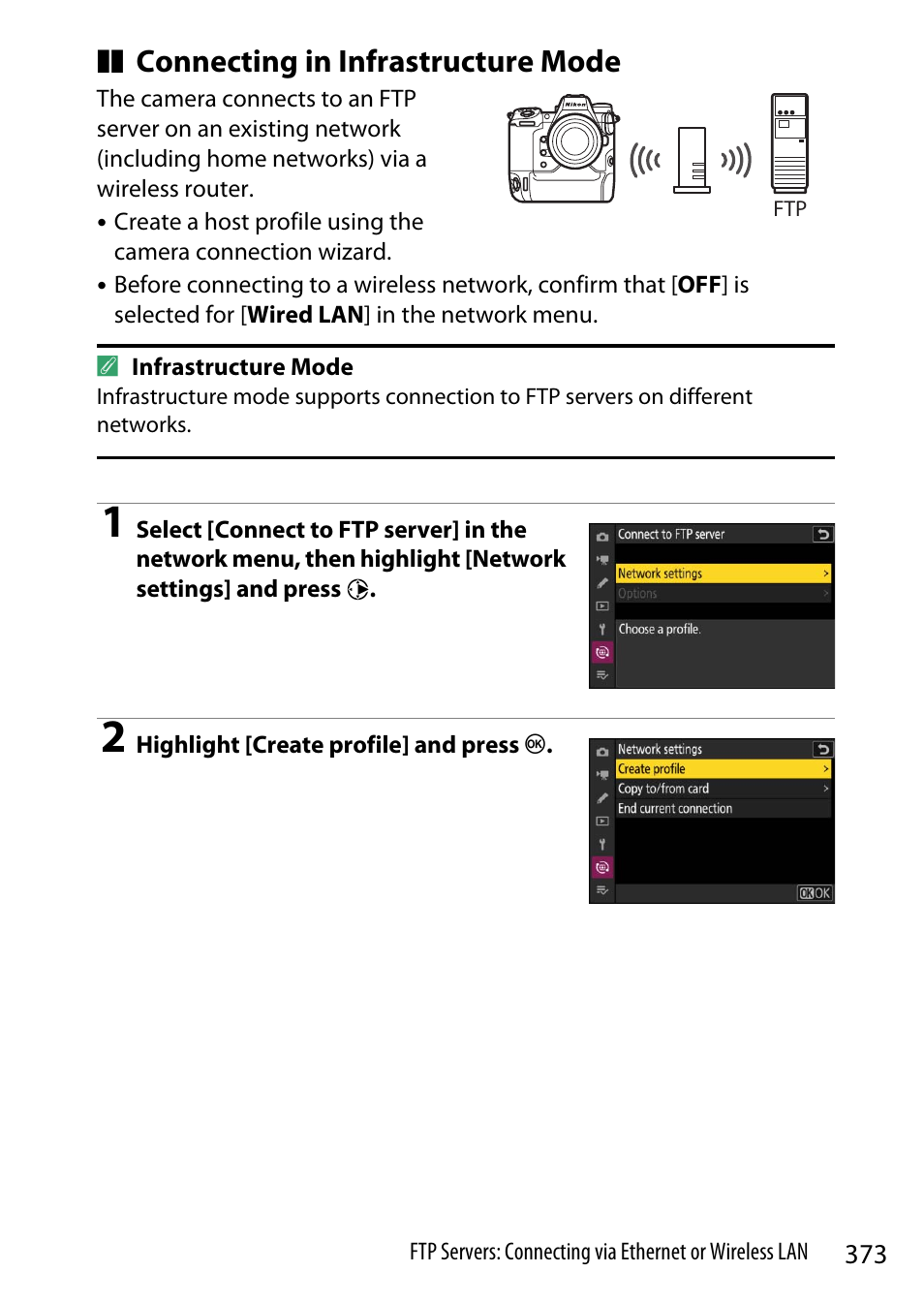 Connecting in infrastructure mode | Nikon Z9 Mirrorless Camera User Manual | Page 373 / 914