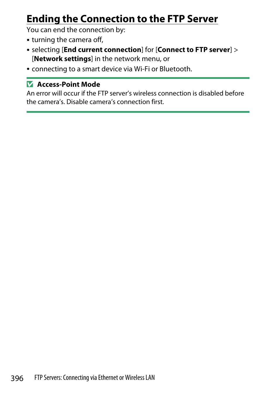 Ending the connection to the ftp server | Nikon Z9 Mirrorless Camera User Manual | Page 396 / 914