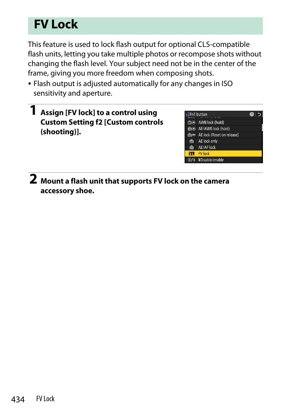 Fv lock | Nikon Z9 Mirrorless Camera User Manual | Page 434 / 914