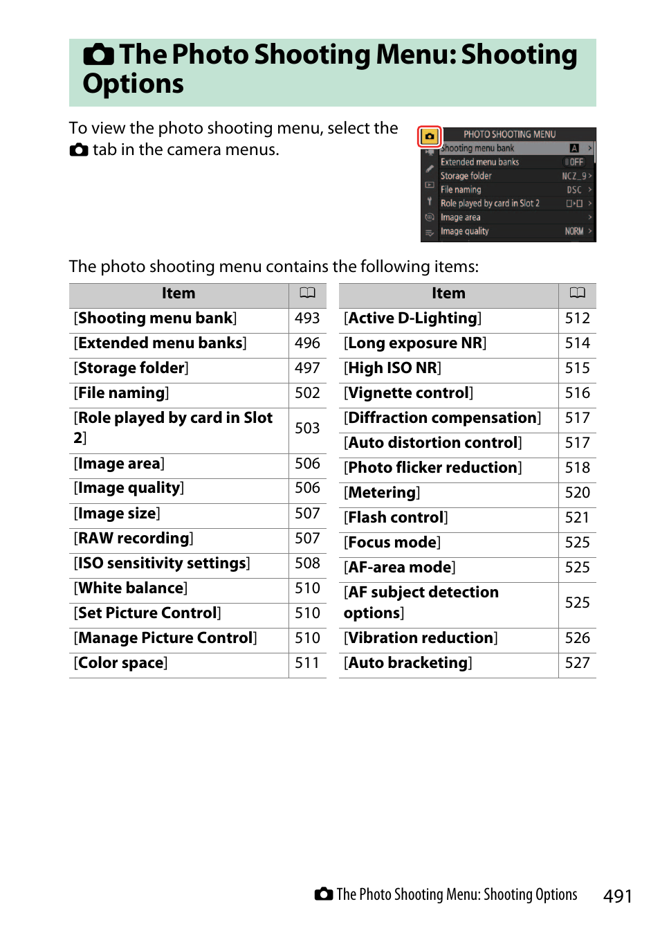 The photo shooting menu: shooting options | Nikon Z9 Mirrorless Camera User Manual | Page 491 / 914