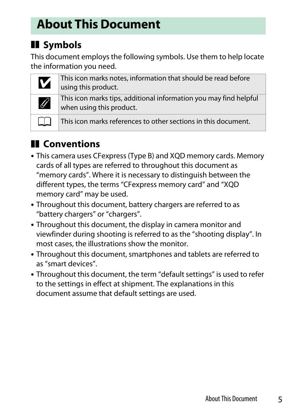 About this document | Nikon Z9 Mirrorless Camera User Manual | Page 5 / 914