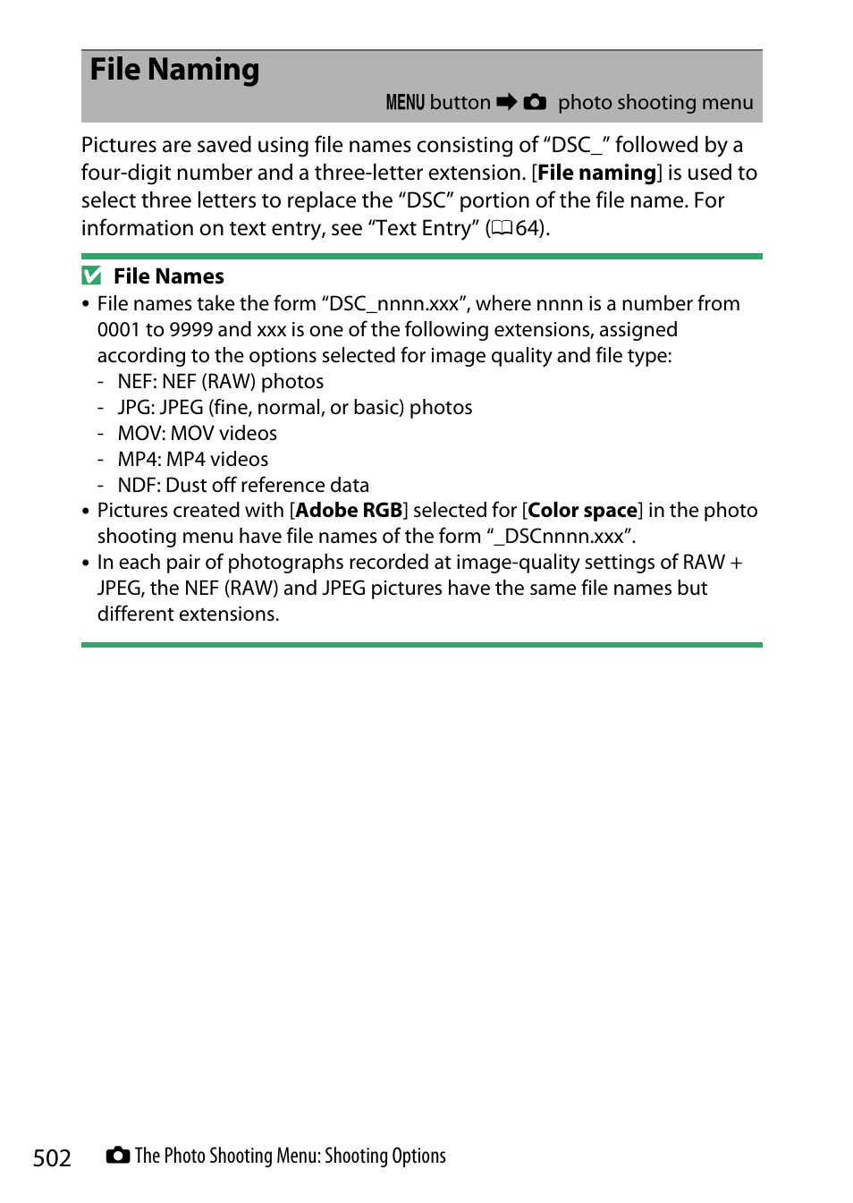 File naming | Nikon Z9 Mirrorless Camera User Manual | Page 502 / 914