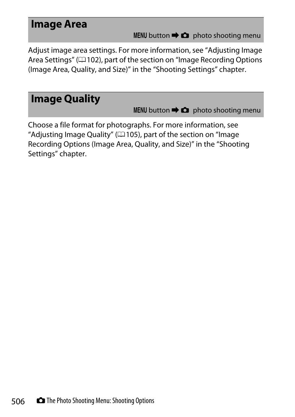 Image area, Image quality | Nikon Z9 Mirrorless Camera User Manual | Page 506 / 914