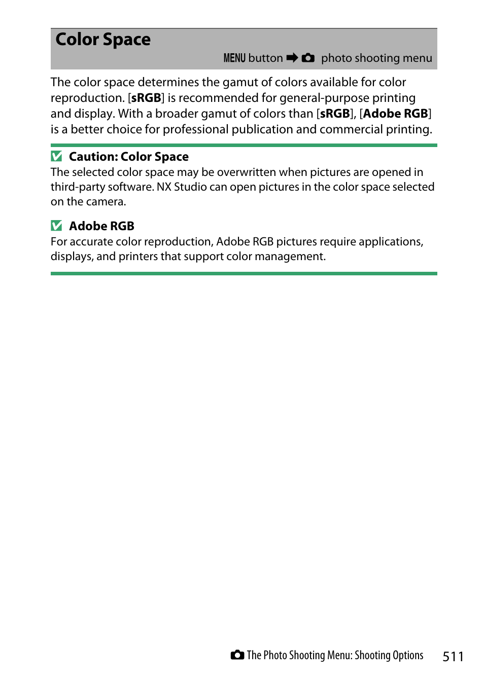 Color space | Nikon Z9 Mirrorless Camera User Manual | Page 511 / 914