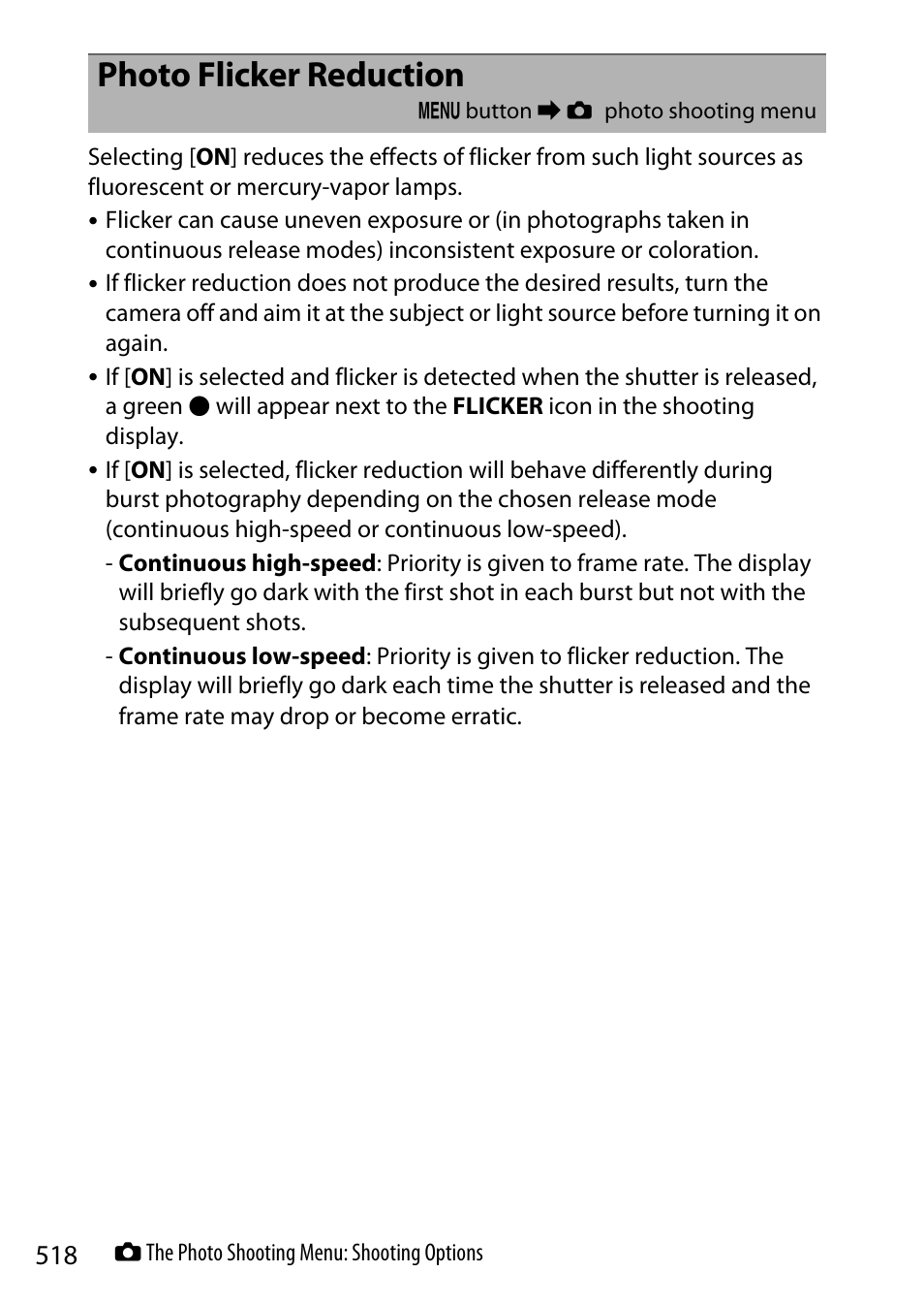 Photo flicker reduction | Nikon Z9 Mirrorless Camera User Manual | Page 518 / 914