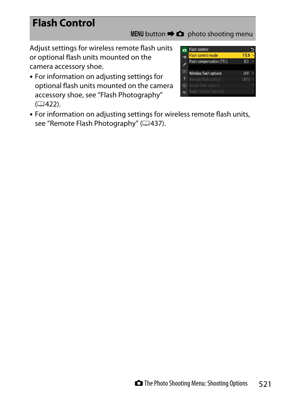 Flash control | Nikon Z9 Mirrorless Camera User Manual | Page 521 / 914