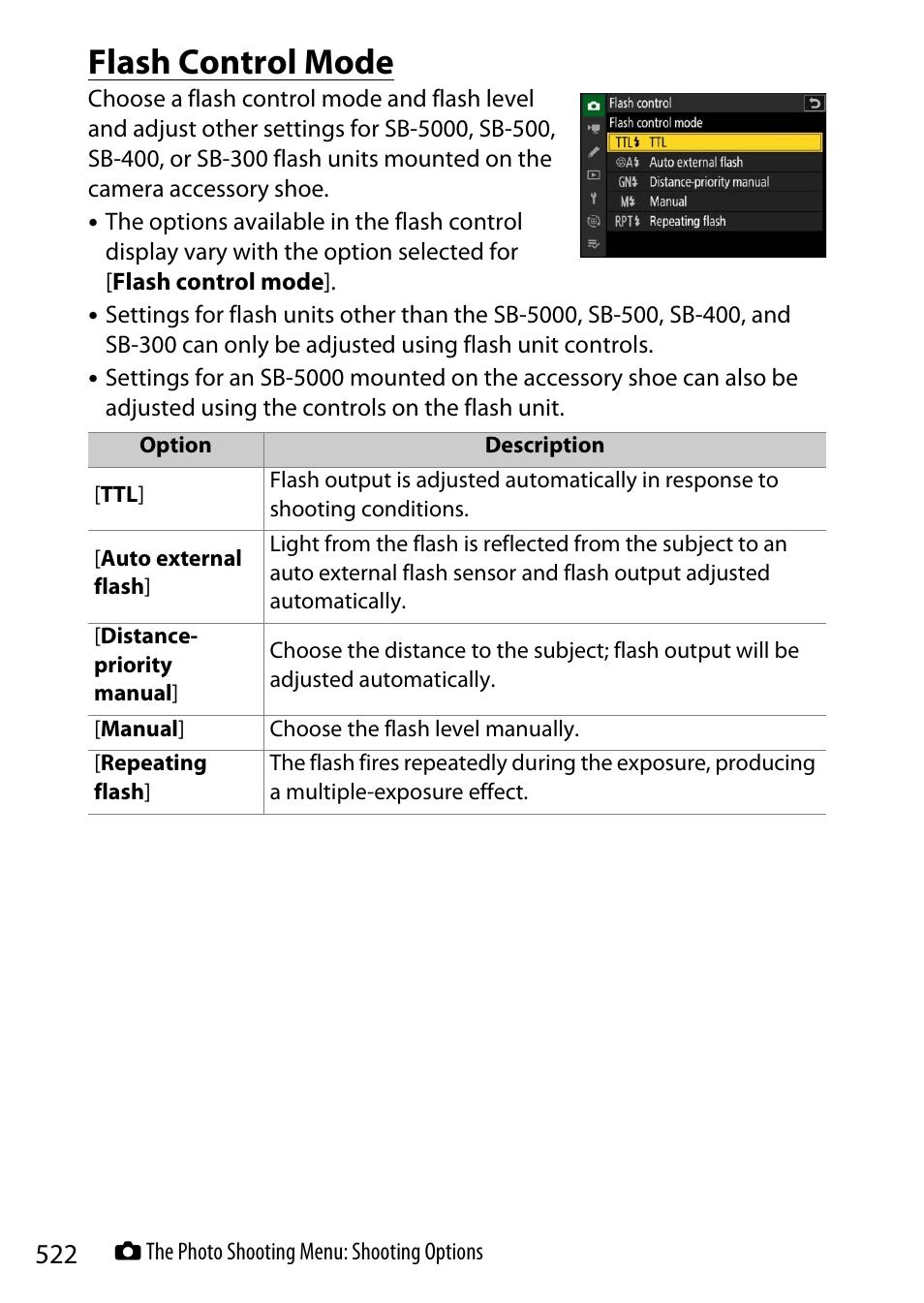 Flash control mode | Nikon Z9 Mirrorless Camera User Manual | Page 522 / 914