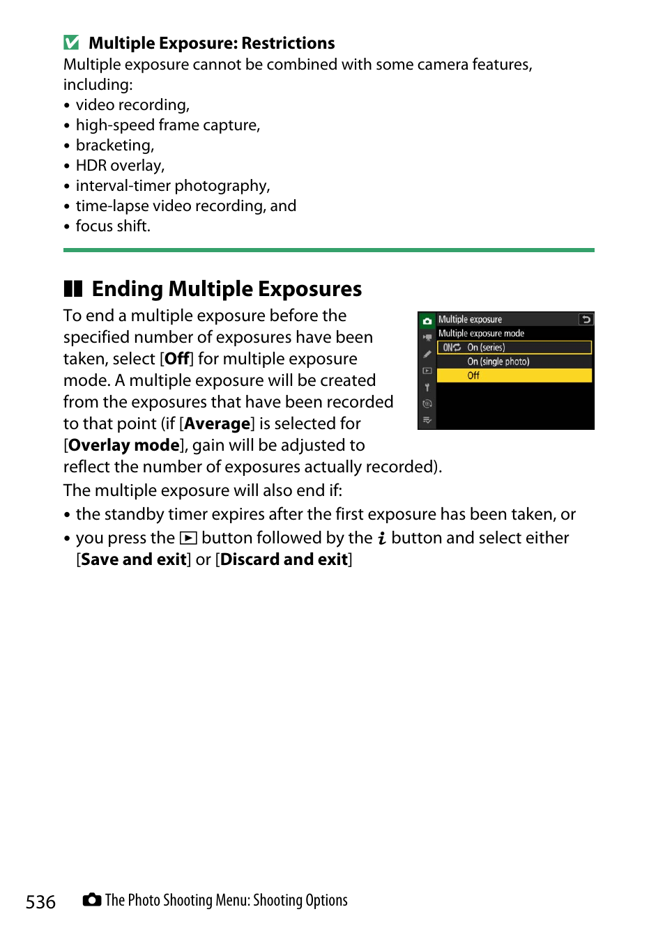 Ending multiple exposures | Nikon Z9 Mirrorless Camera User Manual | Page 536 / 914