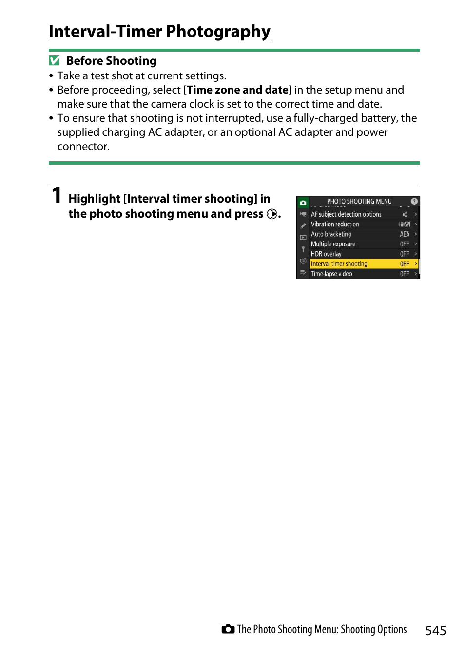 Interval-timer photography | Nikon Z9 Mirrorless Camera User Manual | Page 545 / 914