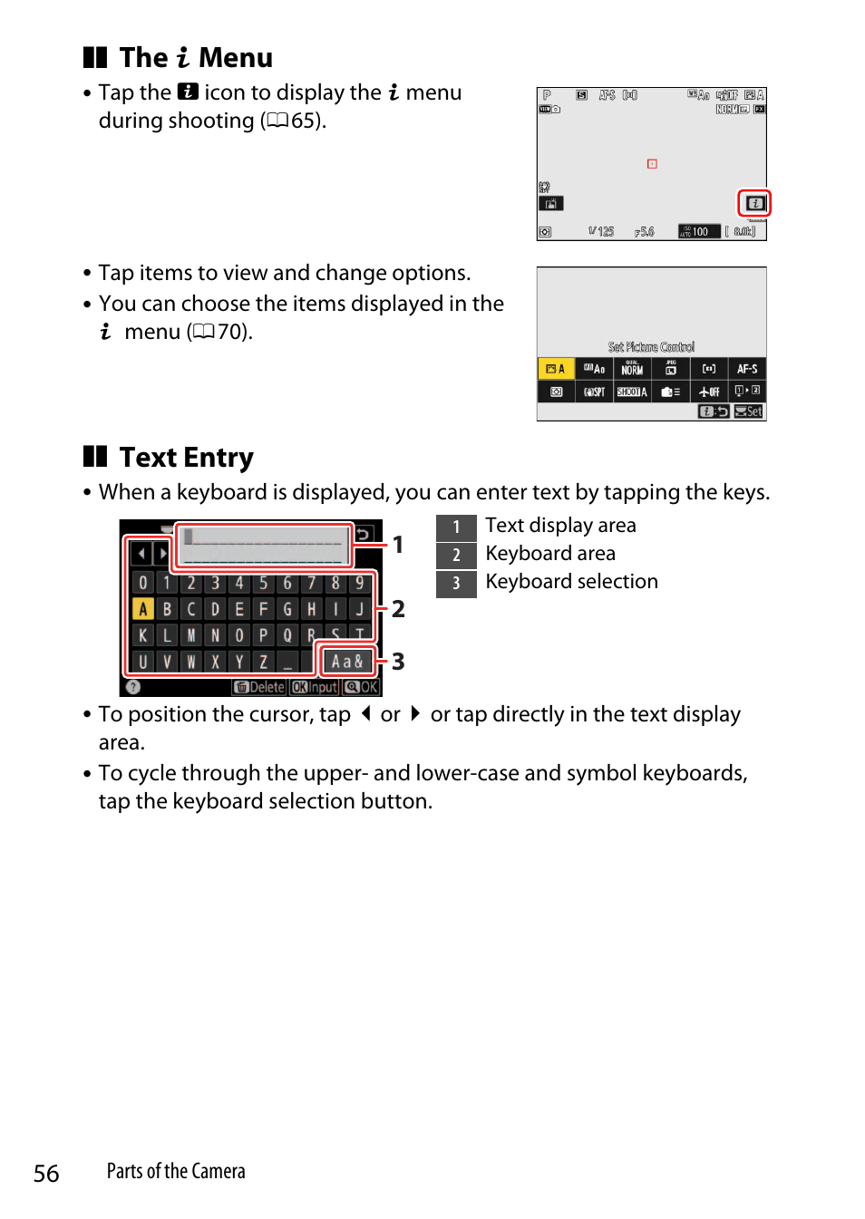 The i menu, Text entry | Nikon Z9 Mirrorless Camera User Manual | Page 56 / 914
