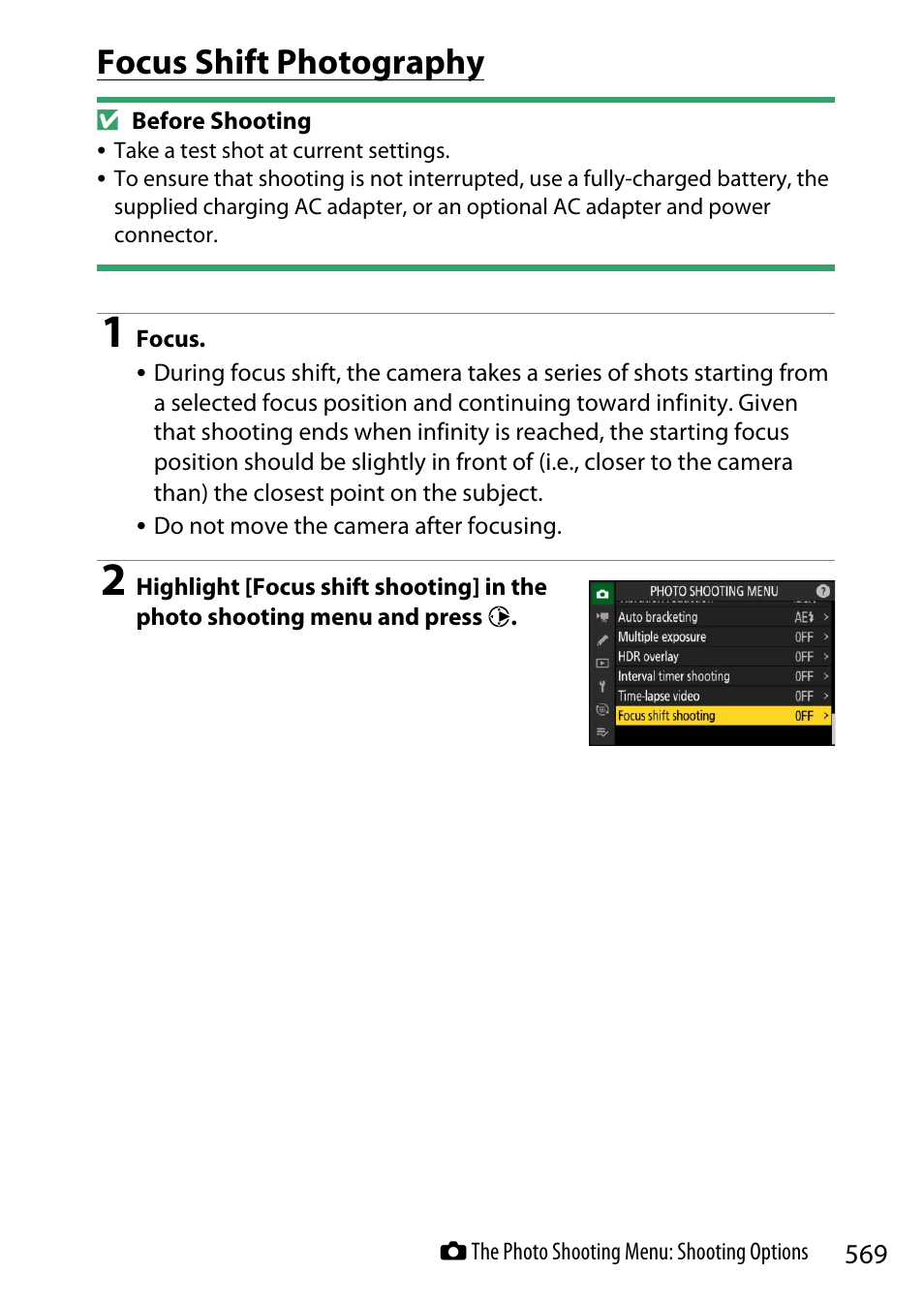 Focus shift photography | Nikon Z9 Mirrorless Camera User Manual | Page 569 / 914