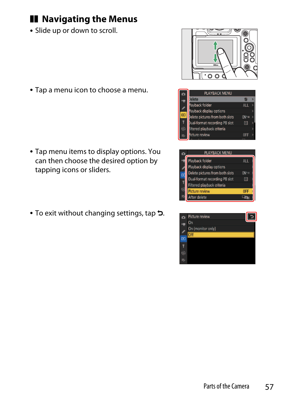 Navigating the menus | Nikon Z9 Mirrorless Camera User Manual | Page 57 / 914
