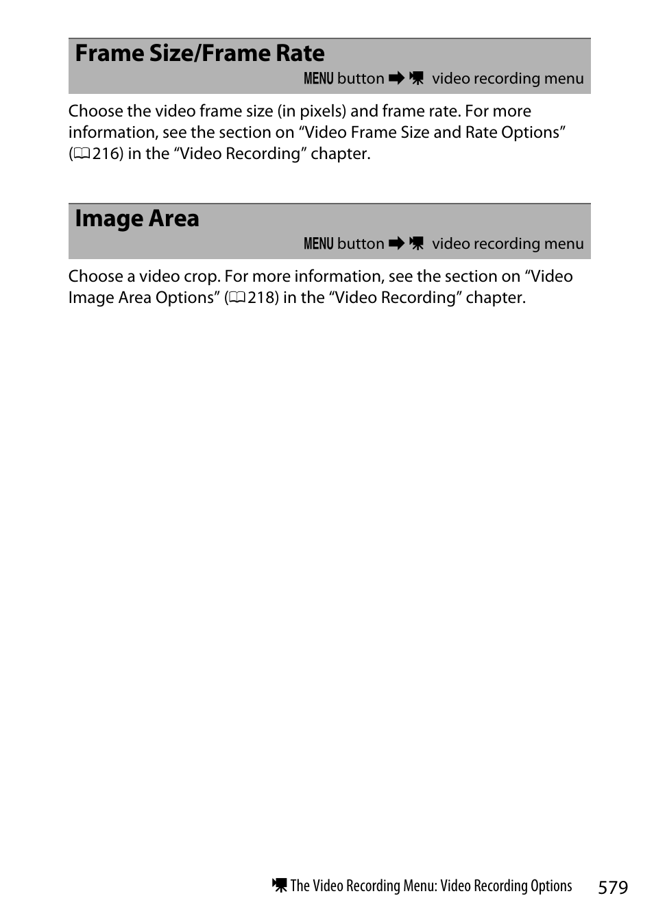 Frame size/frame rate, Image area | Nikon Z9 Mirrorless Camera User Manual | Page 579 / 914