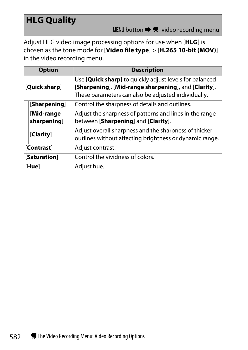 Hlg quality | Nikon Z9 Mirrorless Camera User Manual | Page 582 / 914