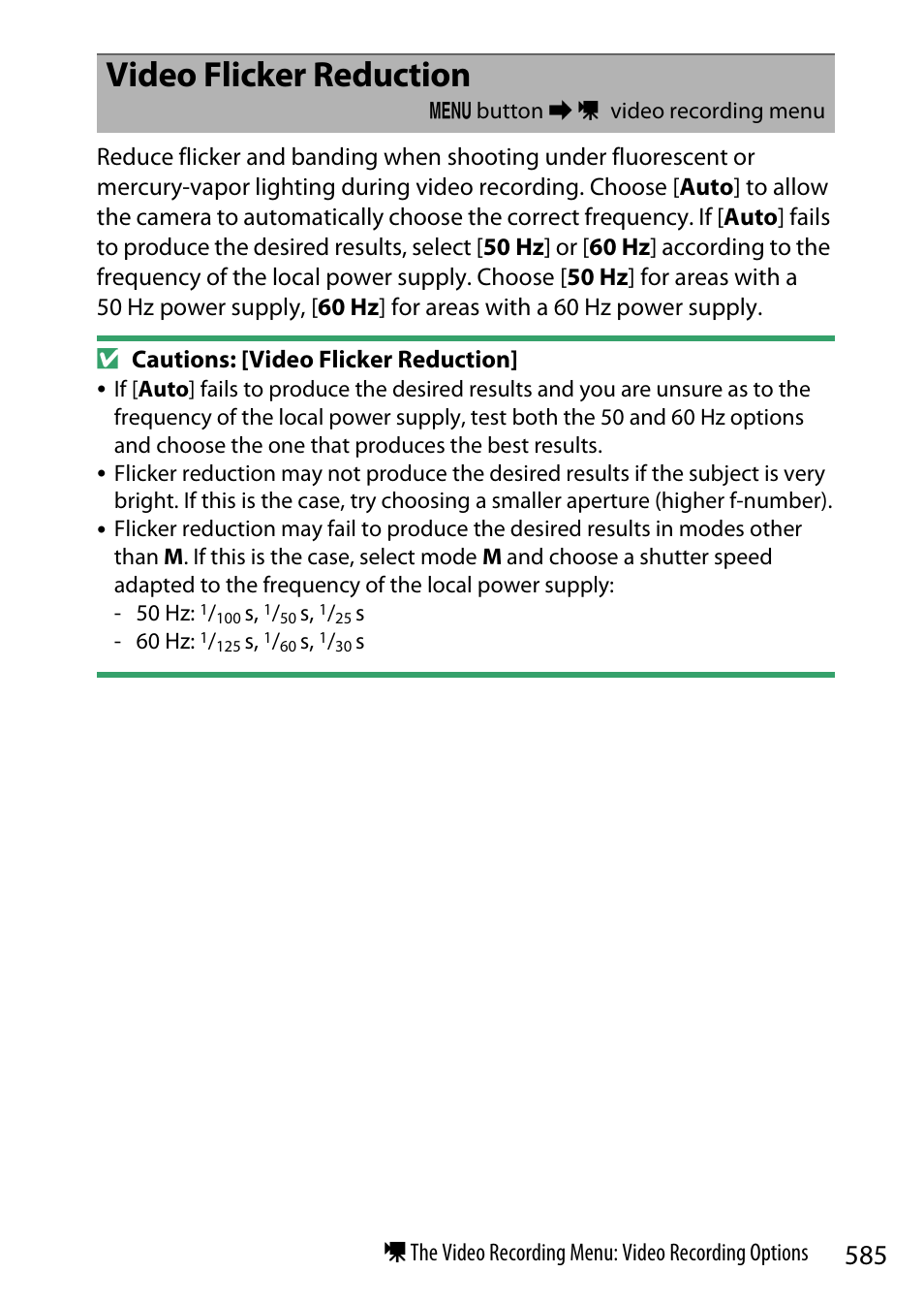 Video flicker reduction | Nikon Z9 Mirrorless Camera User Manual | Page 585 / 914