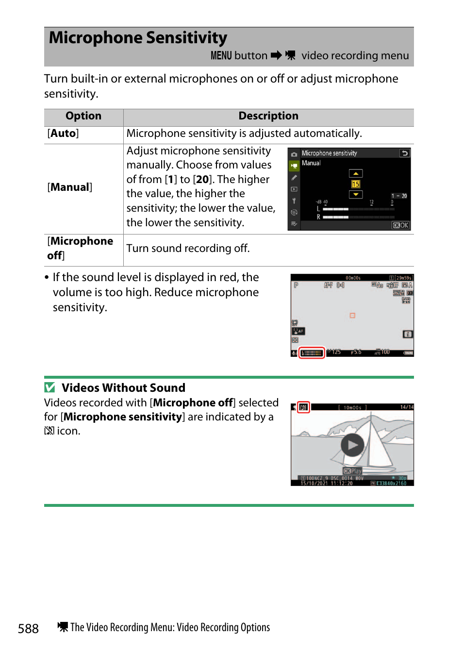 Microphone sensitivity | Nikon Z9 Mirrorless Camera User Manual | Page 588 / 914