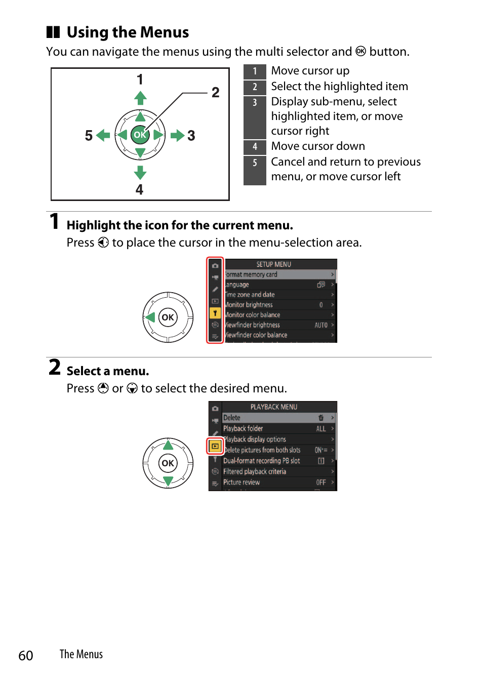Using the menus | Nikon Z9 Mirrorless Camera User Manual | Page 60 / 914