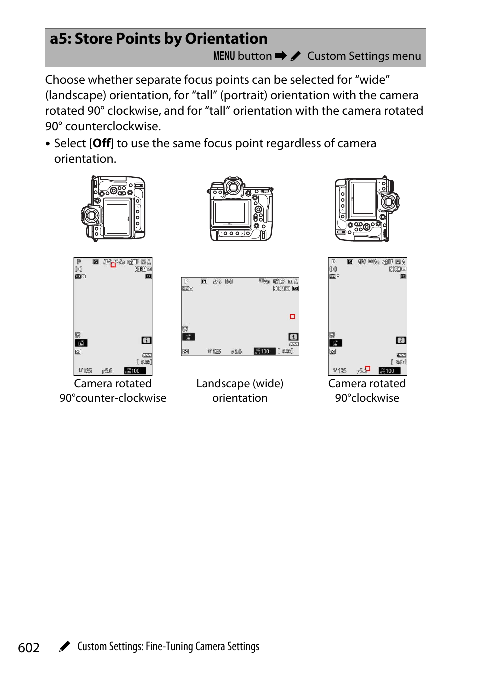 A5: store points by orientation | Nikon Z9 Mirrorless Camera User Manual | Page 602 / 914