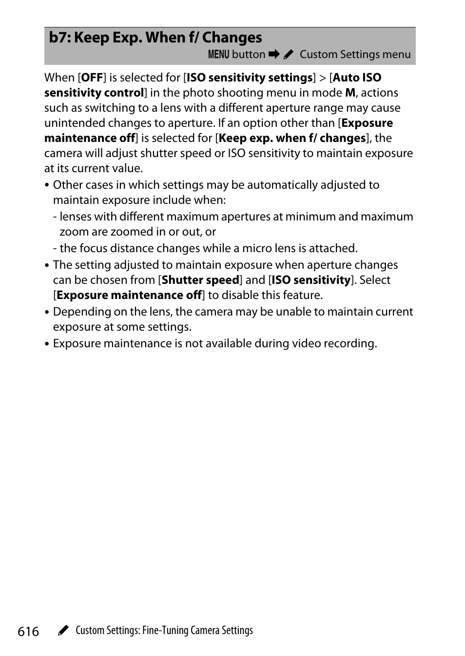 B7: keep exp. when f/ changes | Nikon Z9 Mirrorless Camera User Manual | Page 616 / 914