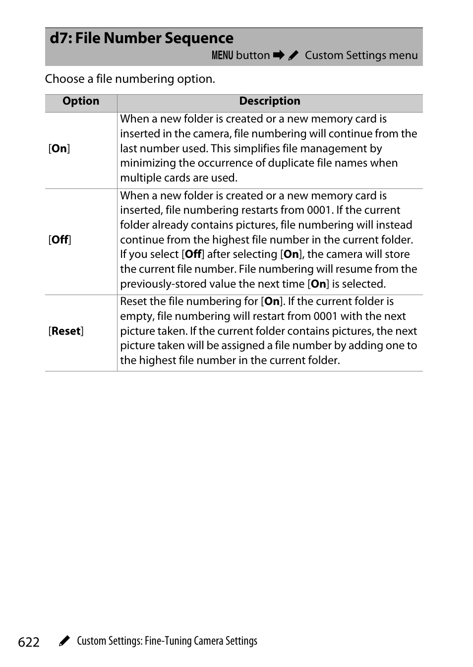 D7: file number sequence | Nikon Z9 Mirrorless Camera User Manual | Page 622 / 914