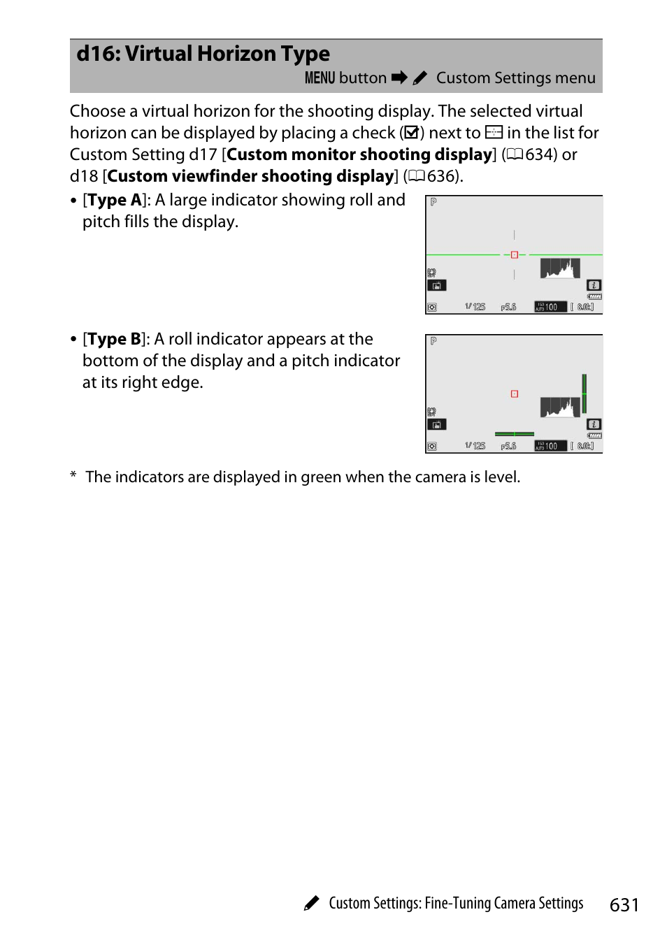 D16: virtual horizon type | Nikon Z9 Mirrorless Camera User Manual | Page 631 / 914