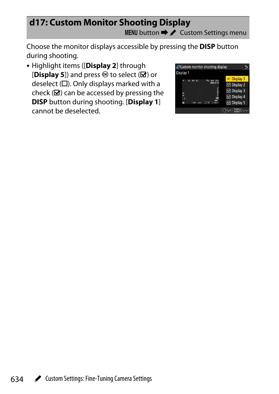 D17: custom monitor shooting display, 634) or | Nikon Z9 Mirrorless Camera User Manual | Page 634 / 914