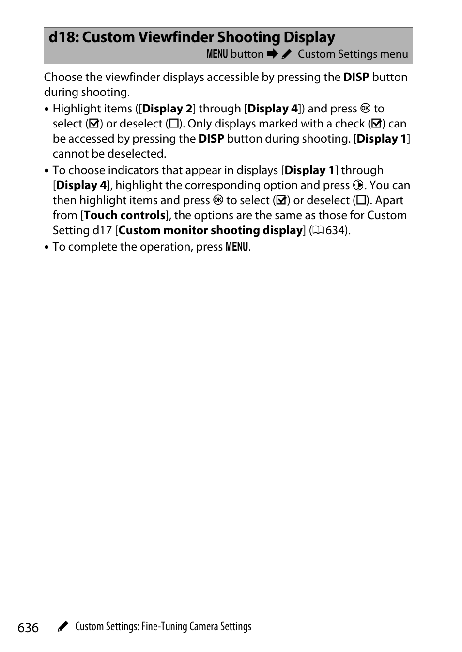 D18: custom viewfinder shooting display | Nikon Z9 Mirrorless Camera User Manual | Page 636 / 914