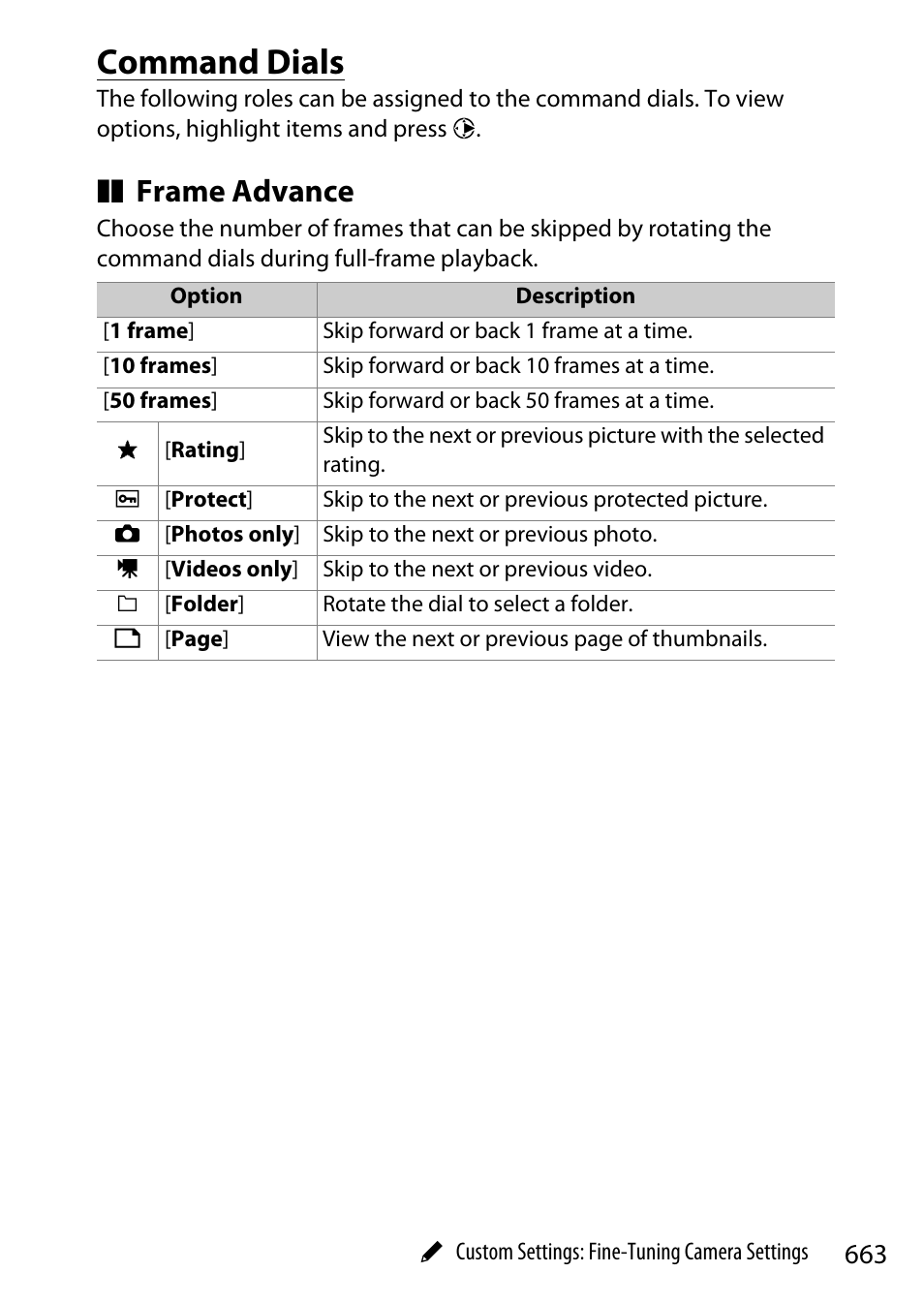 Command dials, Frame advance | Nikon Z9 Mirrorless Camera User Manual | Page 663 / 914