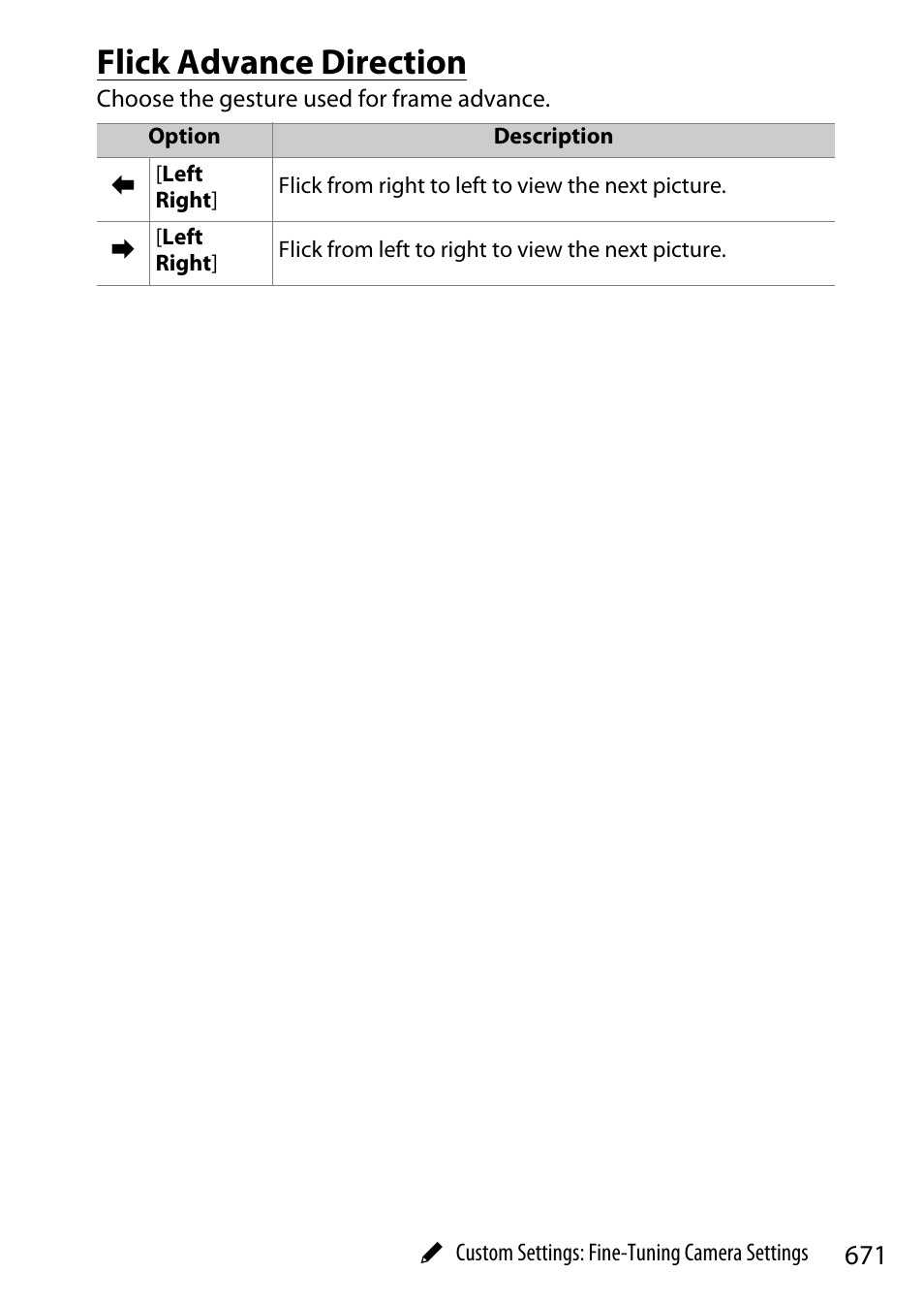 Flick advance direction | Nikon Z9 Mirrorless Camera User Manual | Page 671 / 914