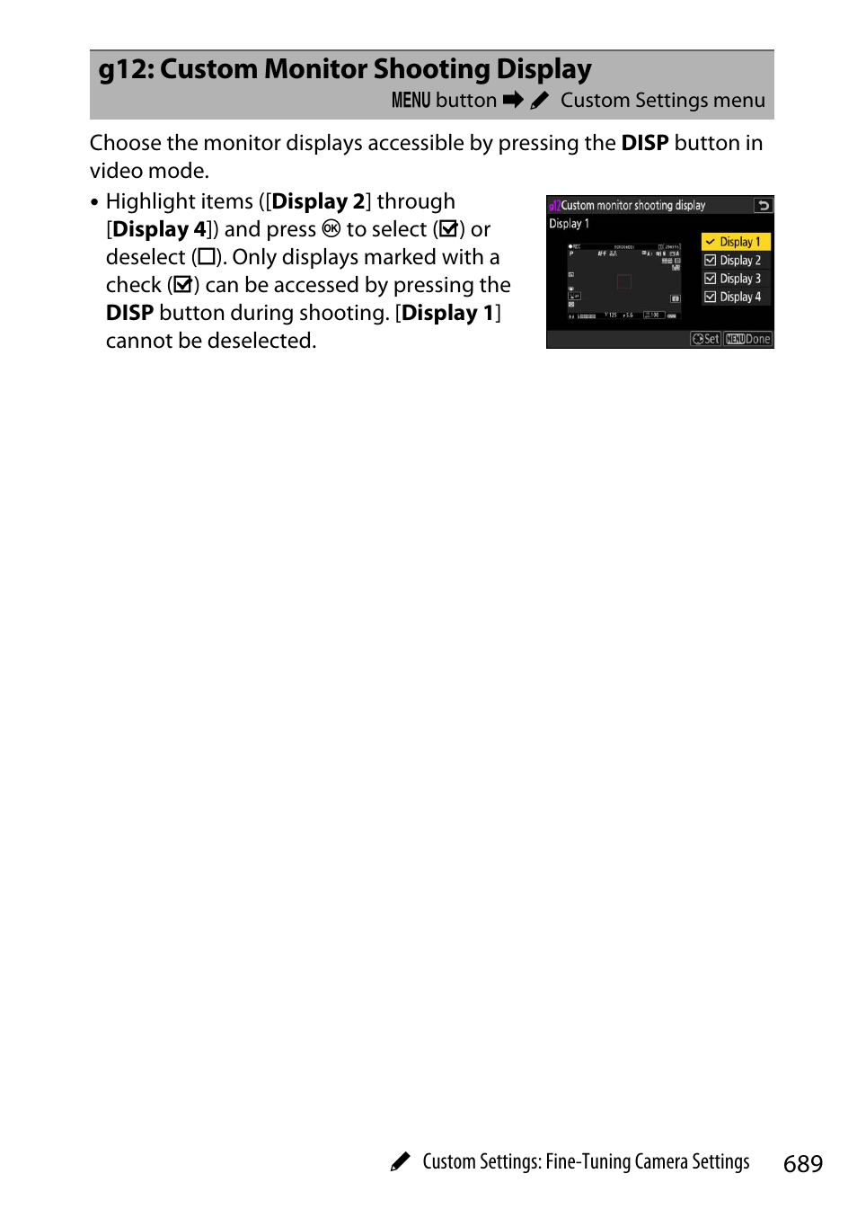 G12: custom monitor shooting display, 689) o | Nikon Z9 Mirrorless Camera User Manual | Page 689 / 914