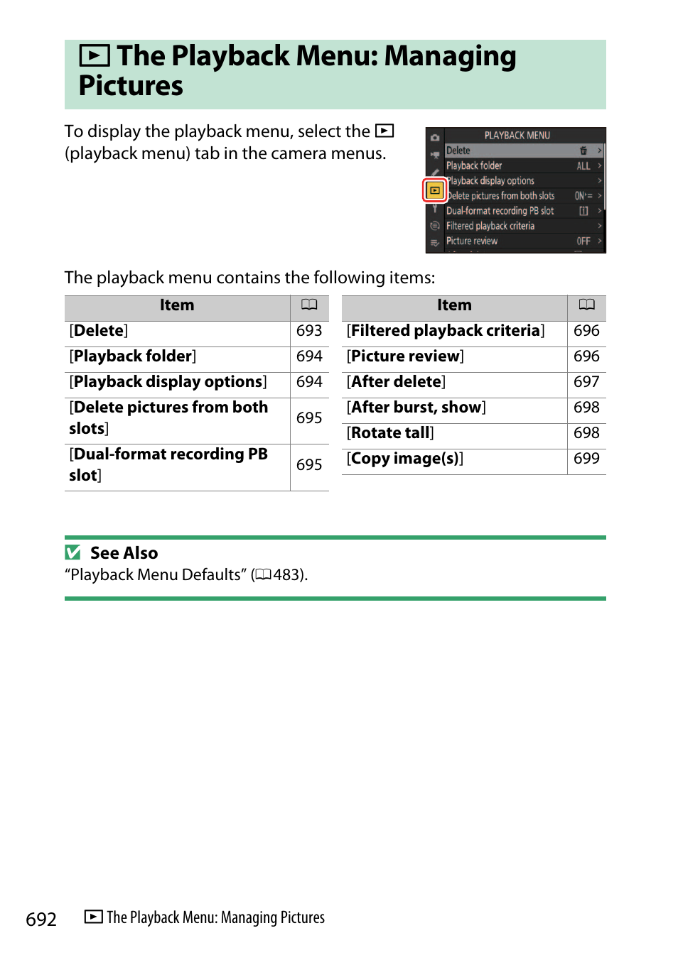 The playback menu: managing pictures | Nikon Z9 Mirrorless Camera User Manual | Page 692 / 914