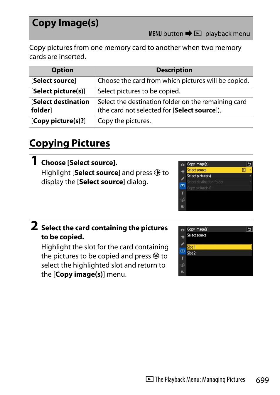 Copy image(s), Copying pictures | Nikon Z9 Mirrorless Camera User Manual | Page 699 / 914