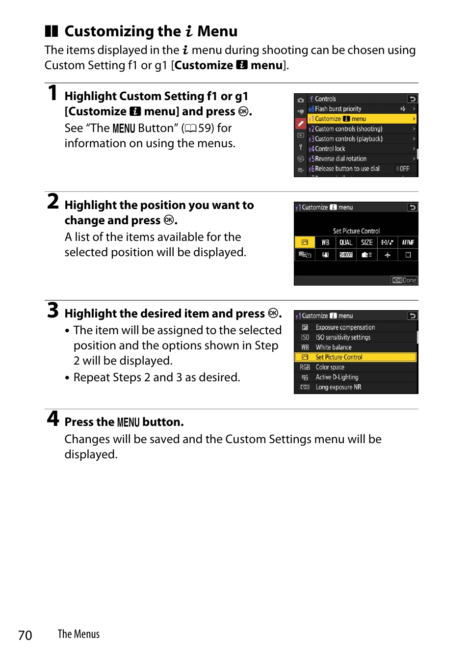 Customizing the i menu | Nikon Z9 Mirrorless Camera User Manual | Page 70 / 914