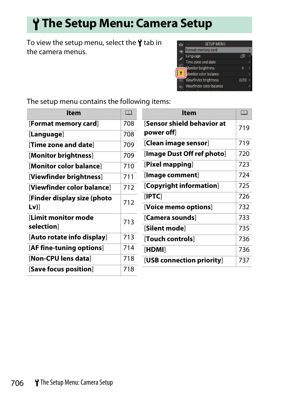 The setup menu: camera setup | Nikon Z9 Mirrorless Camera User Manual | Page 706 / 914