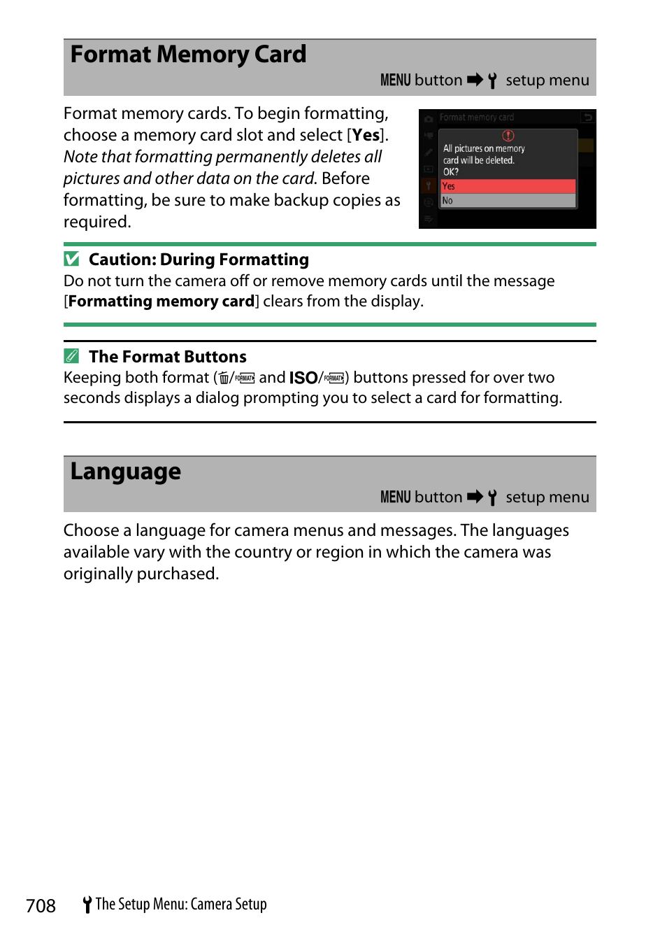 Format memory card, Language | Nikon Z9 Mirrorless Camera User Manual | Page 708 / 914