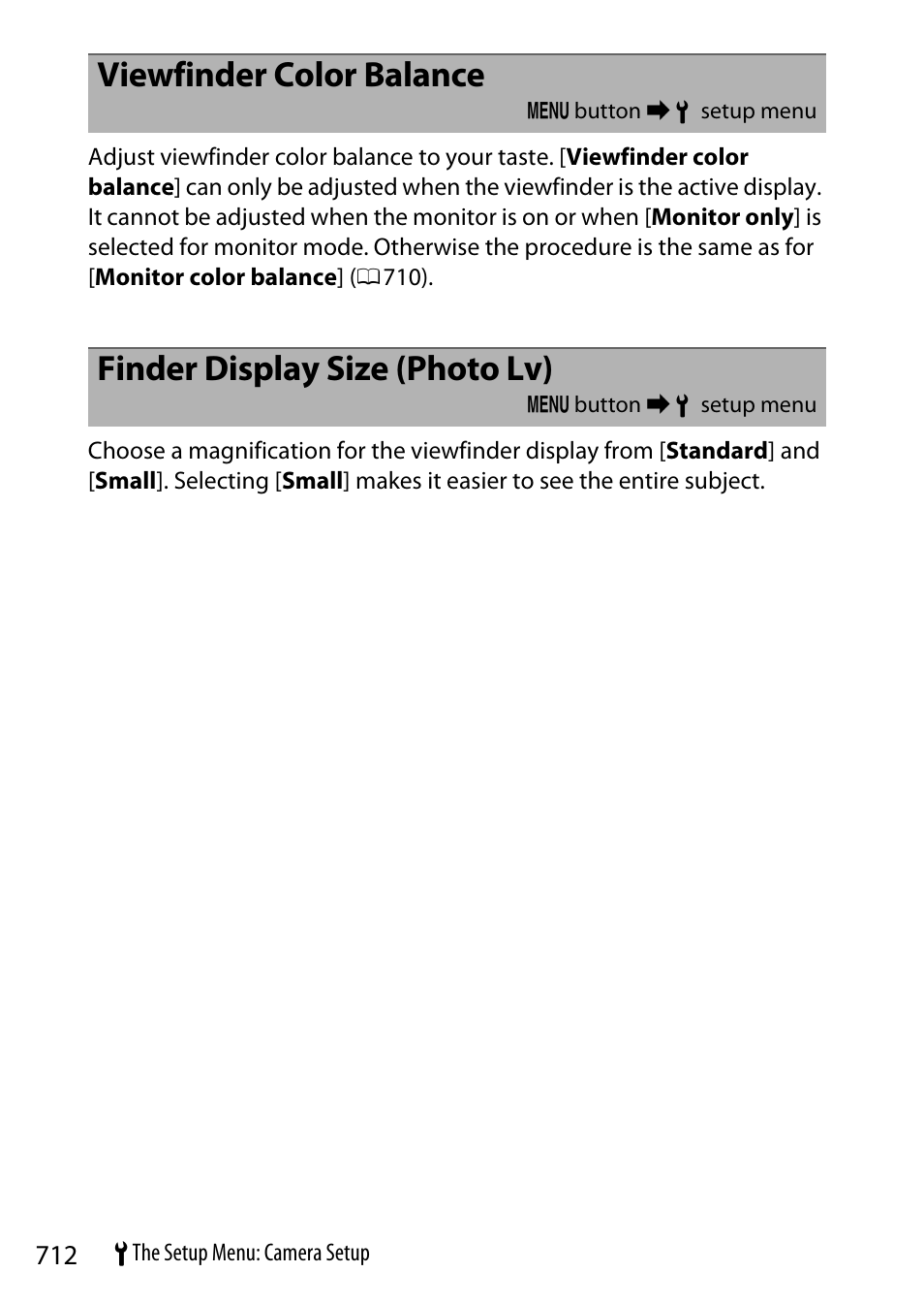 Viewfinder color balance, Finder display size (photo lv) | Nikon Z9 Mirrorless Camera User Manual | Page 712 / 914