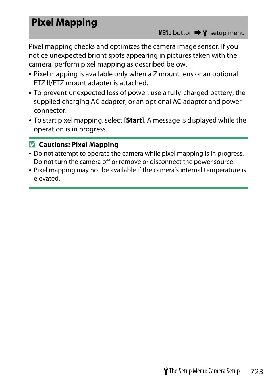 Pixel mapping | Nikon Z9 Mirrorless Camera User Manual | Page 723 / 914