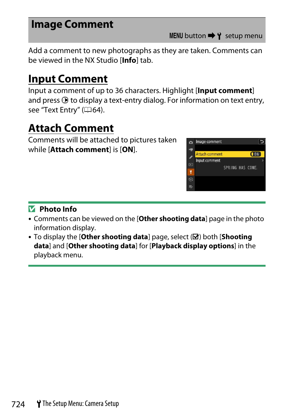 Image comment, Input comment, Attach comment | Nikon Z9 Mirrorless Camera User Manual | Page 724 / 914