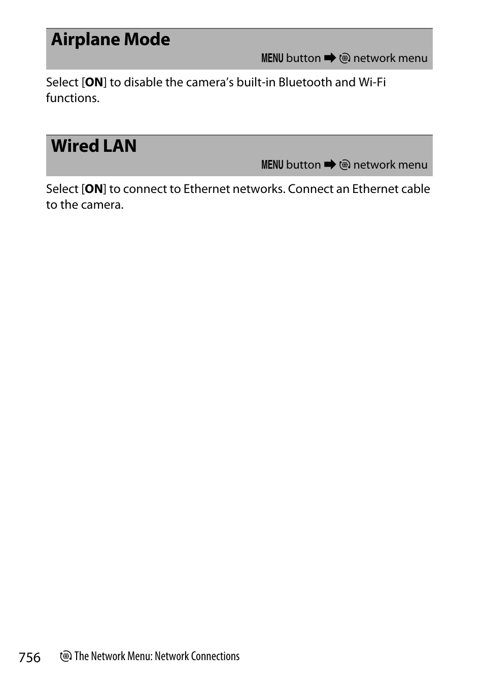 Airplane mode, Wired lan | Nikon Z9 Mirrorless Camera User Manual | Page 756 / 914